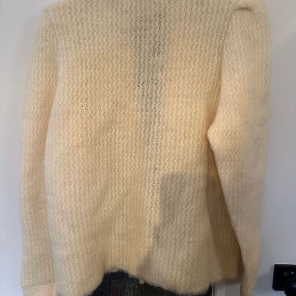 Alafoss | Vintage 90s Icewool Iceland Cream Mohair Puff-Sleeve Cardigan NWT | L - Picture 7 of 8